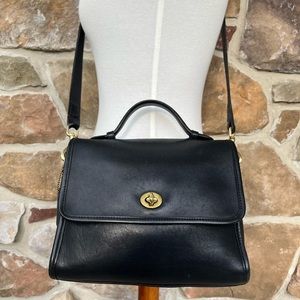 📌RARE IRREGULAR Vintage Coach Court Top Handle Crossbody Black Leather Bag Used